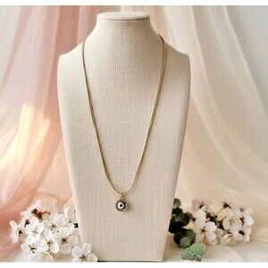 Gold Tone All-Seeing Eye Pendant Necklace 22” Mystical Vintage Statement